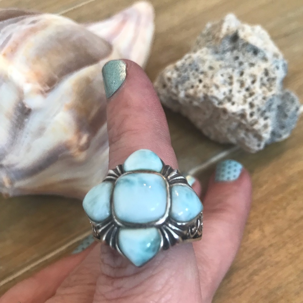 Natural Larimar sterling silver ring VINTAGE